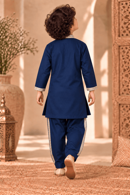 Mini Gaga Sporty Pathani Suit – Navy Blue Unisex Festive Set for Kids (2–6 Years)