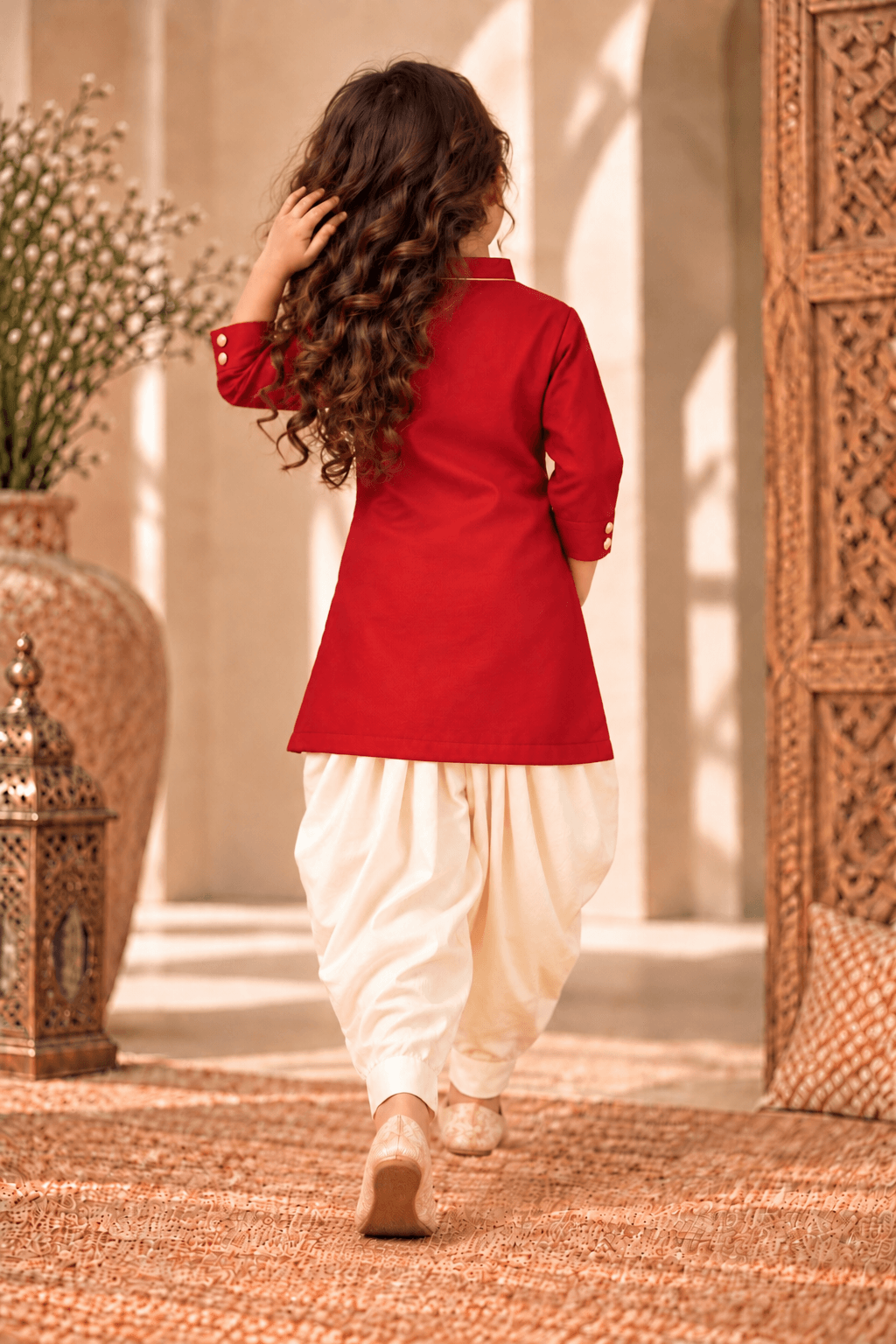 Zinniars Mini Rumi Red & Gold Kurta Dhoti Set Unisex Kids’ Festive Wear (2–6 Years)