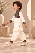 Zinniars Smarty Ivory & Navy Brocade Kurta Dhoti Set – Unisex Kids’ Festive Wear (2–6 Years)
