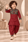 Zinniars Smarty Maroon- Navy Blue Brocade Kurta Dhoti Set – Unisex Kids’ Festive Wear (2–6 Years)