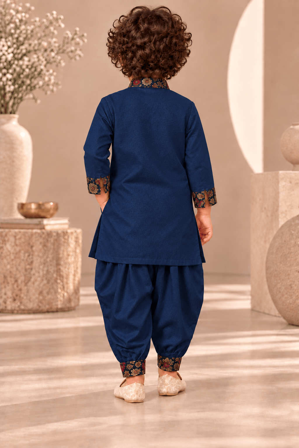 Zinniars Smarty Navy Blue Brocade Kurta Dhoti Set – Unisex Kids’ Festive Wear (2–6 Years)