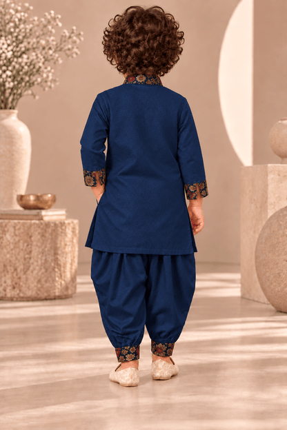 Zinniars Smarty Navy Blue Brocade Kurta Dhoti Set – Unisex Kids’ Festive Wear (2–6 Years)
