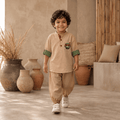 Turtle Rich Beige Contrast Roll-Sleeve Tunic Bottom Set Zinniars Mini Unisex Boys