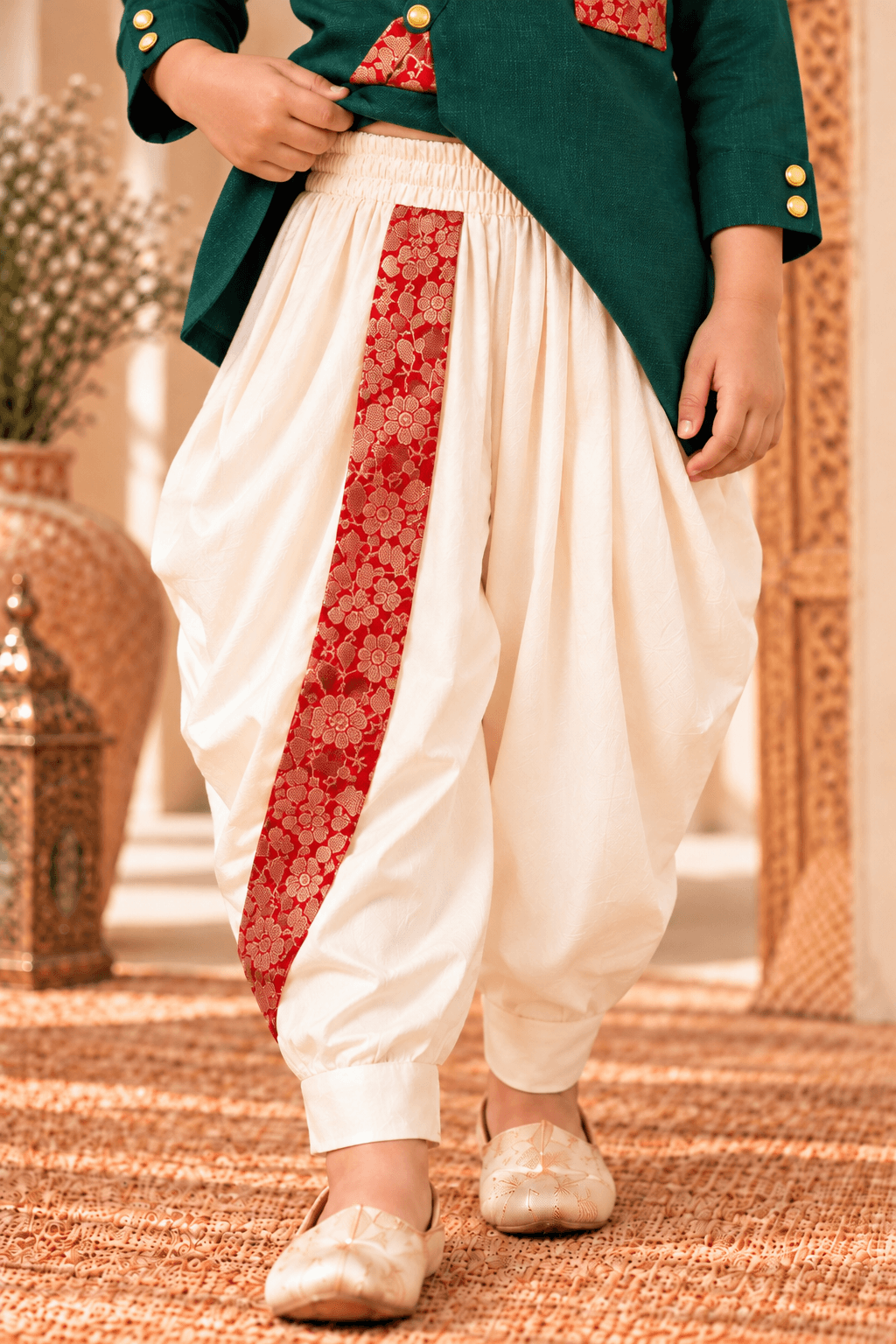 Zinniars Mini Rumi Rich Green & Gold Kurta Dhoti Set Unisex Kids’ Festive Wear (2–6 Years)