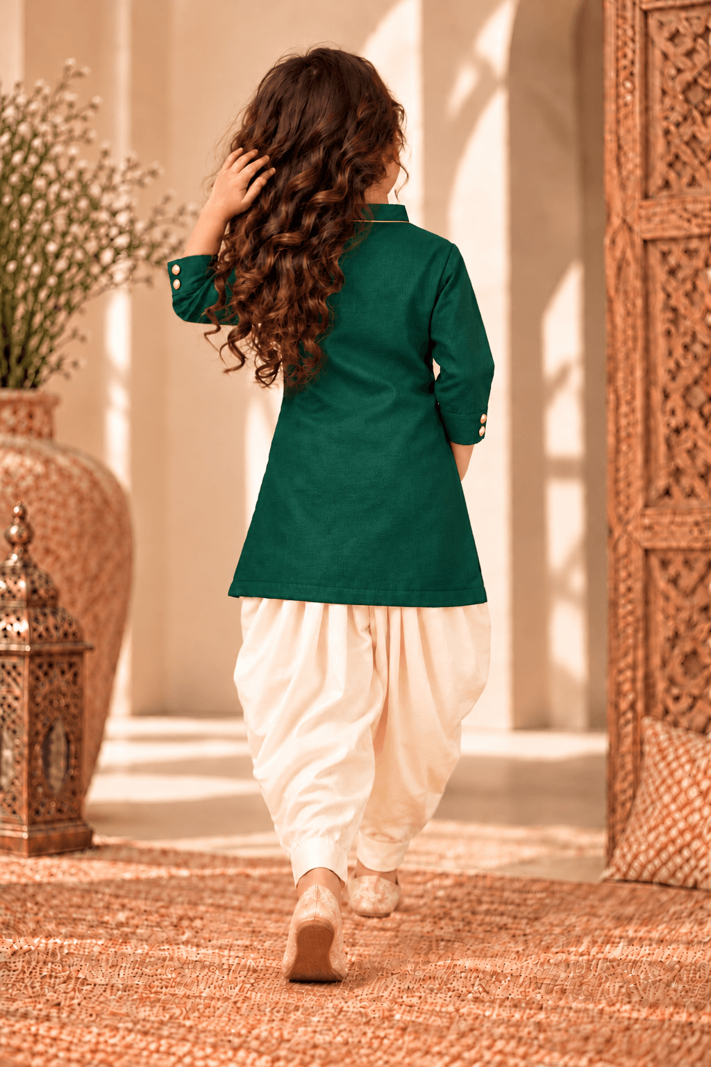 Zinniars Mini Rumi Rich Green & Gold Kurta Dhoti Set Unisex Kids’ Festive Wear (2–6 Years)