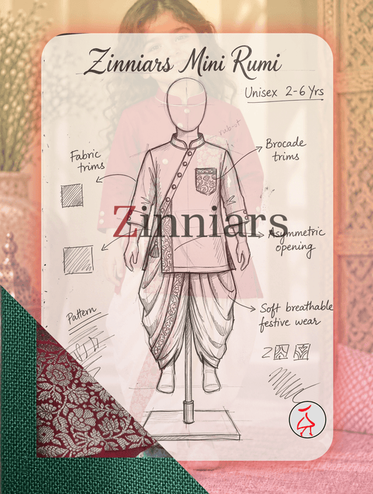 Zinniars Mini Rumi Rich Green & Gold Kurta Dhoti Set Unisex Kids’ Festive Wear (2–6 Years)