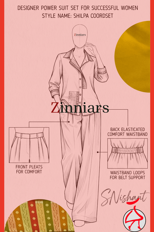 Nishaa Brocade Gold Mustard Power Suit Set | Zinniars