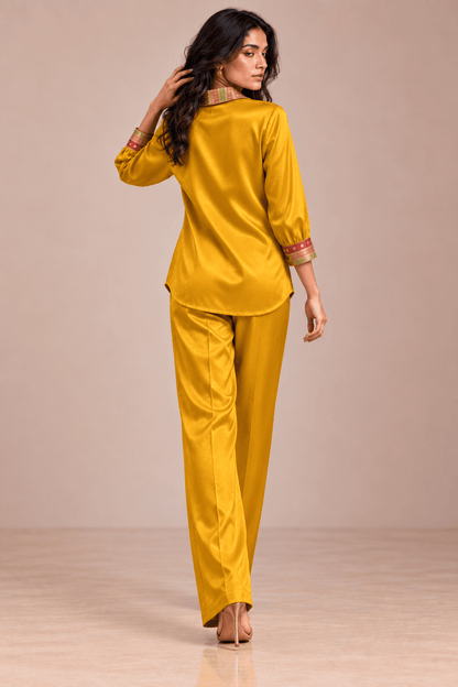 Nishaa Brocade Gold Mustard Power Suit Set | Zinniars