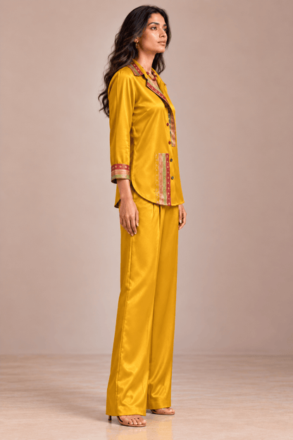 Nishaa Brocade Gold Mustard Power Suit Set | Zinniars