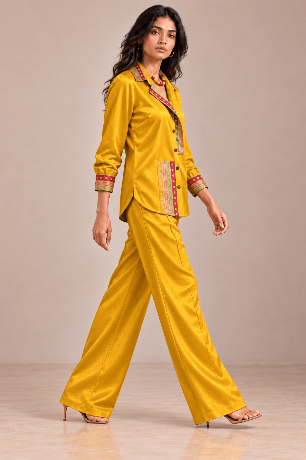 Nishaa Brocade Gold Mustard Power Suit Set | Zinniars