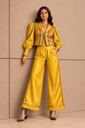 Nishi Brocade Gold Mustard Power Suit – Shacket & Wide Leg Pants | Zinniars
