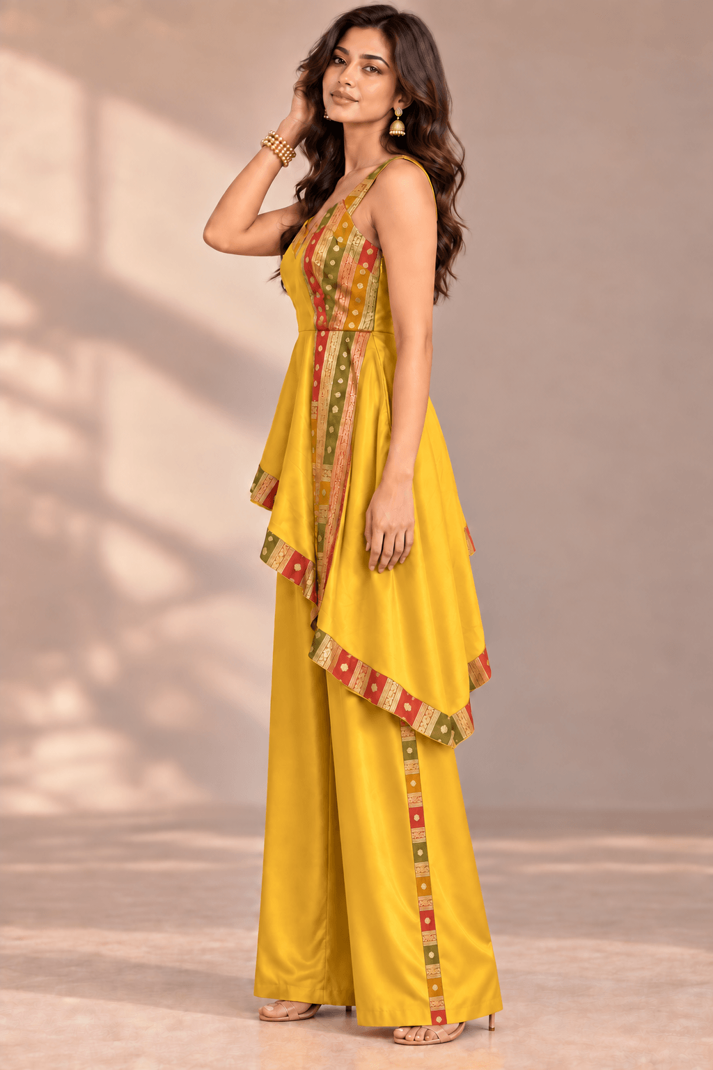Nishikaa Asymmetric Designer  Indo Western Tunic & Palazzo Set | Zinniars