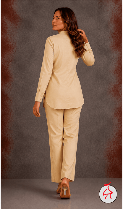 Rashmi Engineered Chevron Pintucks Hand Made Coordset - Lt Beige