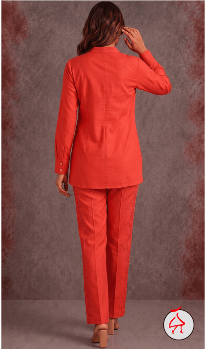 Rashmi Engineered Chevron Pintucks Hand Made Coordset - Med Coral