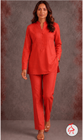 Rashmi Engineered Chevron Pintucks Hand Made Coordset - Med Coral