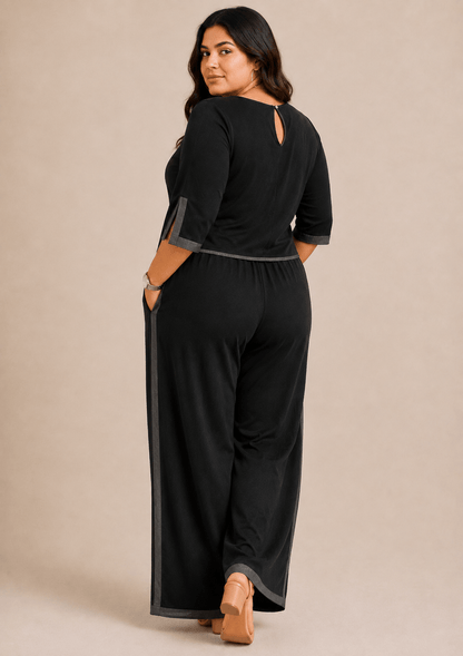 Reet Black Cotton  Co-ord Set (Cropped Top & Wide-Leg Palazzo)