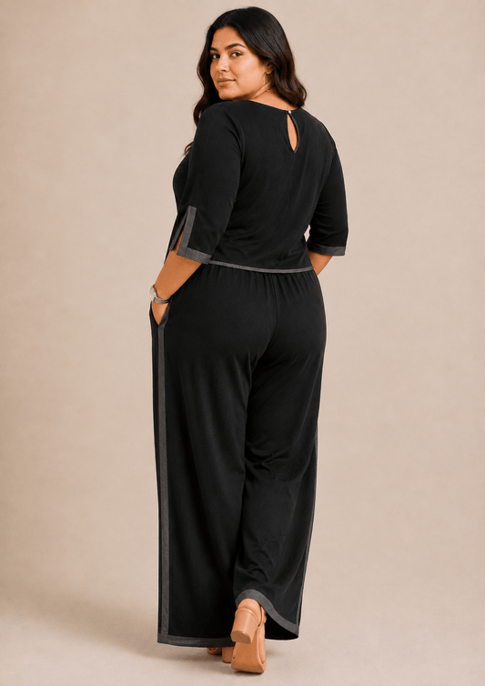 Reet Black Cotton  Co-ord Set (Cropped Top & Wide-Leg Palazzo)