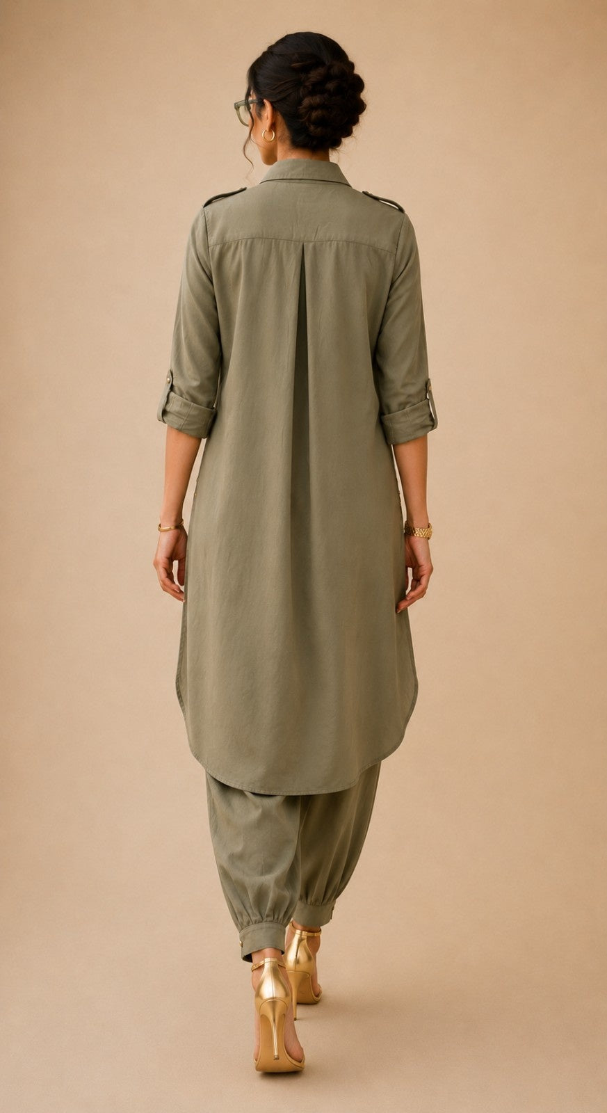 Renu Olive Green Cotton Viscose Kurta & Dhoti Pant Co-ord Set for Women