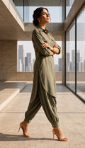 Renu Olive Green Cotton Viscose Kurta & Dhoti Pant Co-ord Set for Women