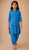 Renu Mini  Cobalt Blue Cotton Viscose Kurta & Dhoti Pant Co-ord Set for Girls