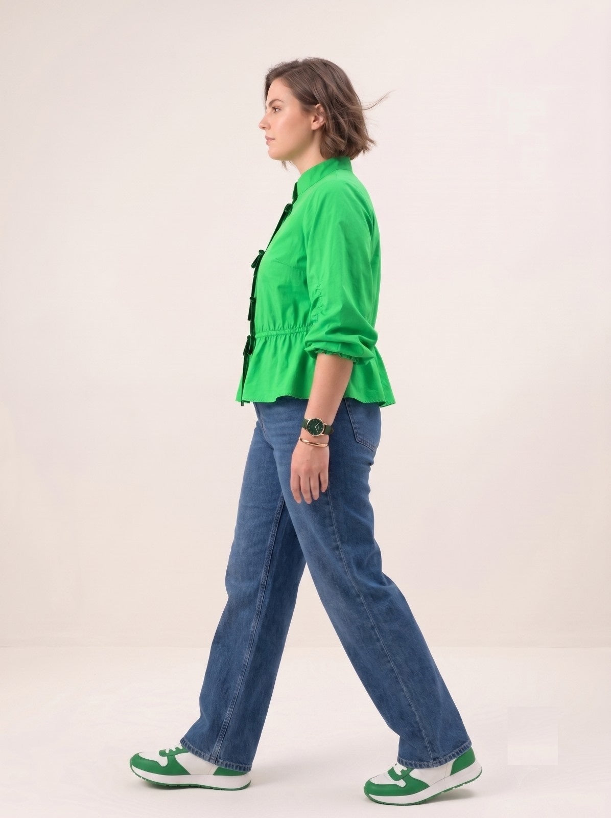 Rosy Premium Velvet Tie-Knot Front Cotton Peplum Top with Smocked Long Sleeves
