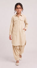 Saathiya Mini Ivory Cotton Viscose Kurta & Dhoti Pant Co-ord Set for Girls