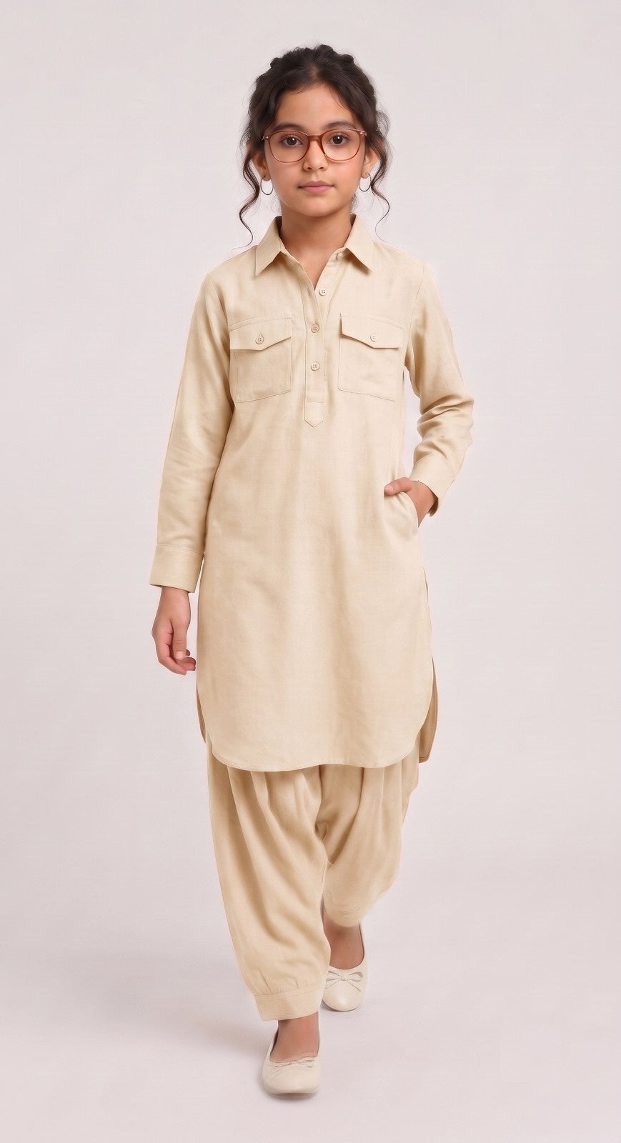 Saathiya Mini Ivory Cotton Viscose Kurta & Dhoti Pant Co-ord Set for Girls