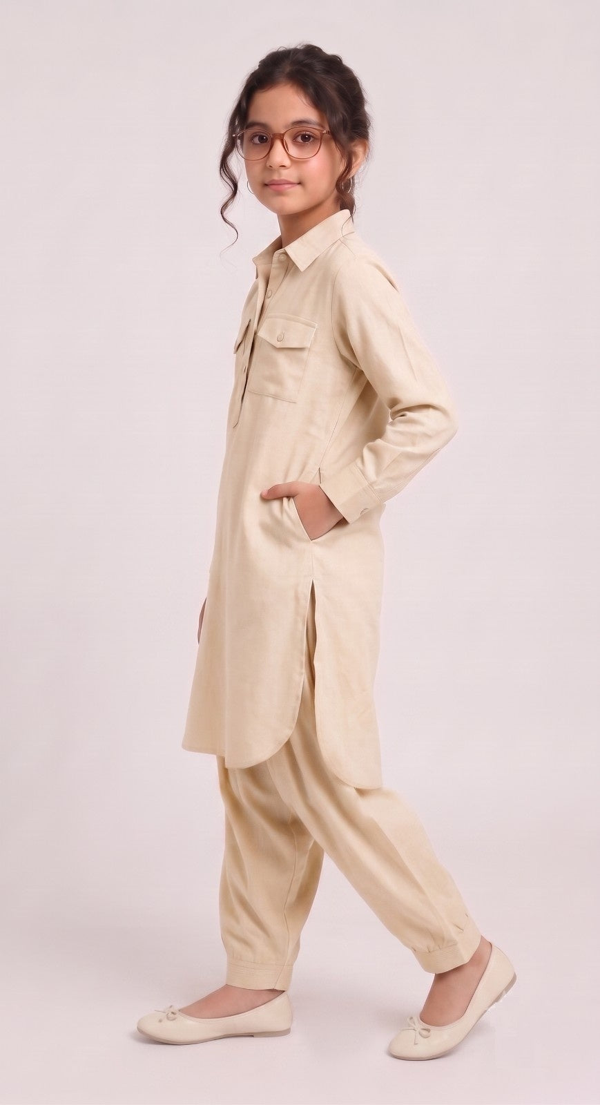 Saathiya Mini Ivory Cotton Viscose Kurta & Dhoti Pant Co-ord Set for Girls