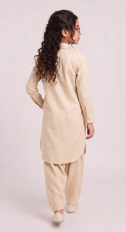 Saathiya Mini Ivory Cotton Viscose Kurta & Dhoti Pant Co-ord Set for Girls