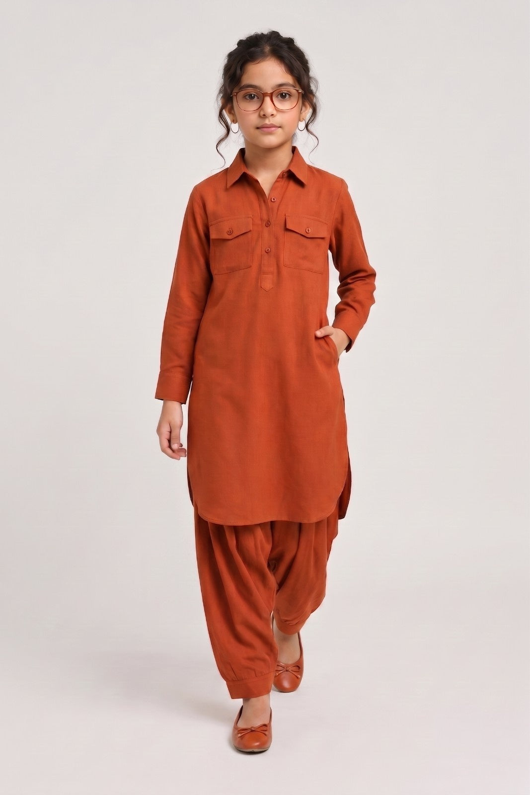 Saathiya Mini Rust Cotton Viscose Kurta & Dhoti Pant Co-ord Set for Girls