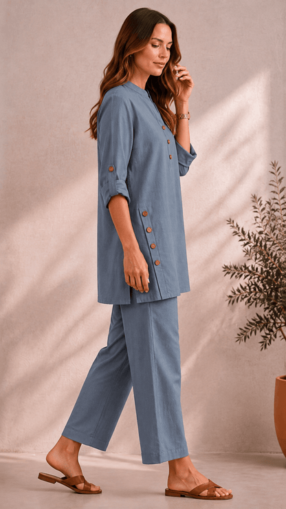 Samaira Blush Grey Coord Set: Roll-Up Kurta & Pants