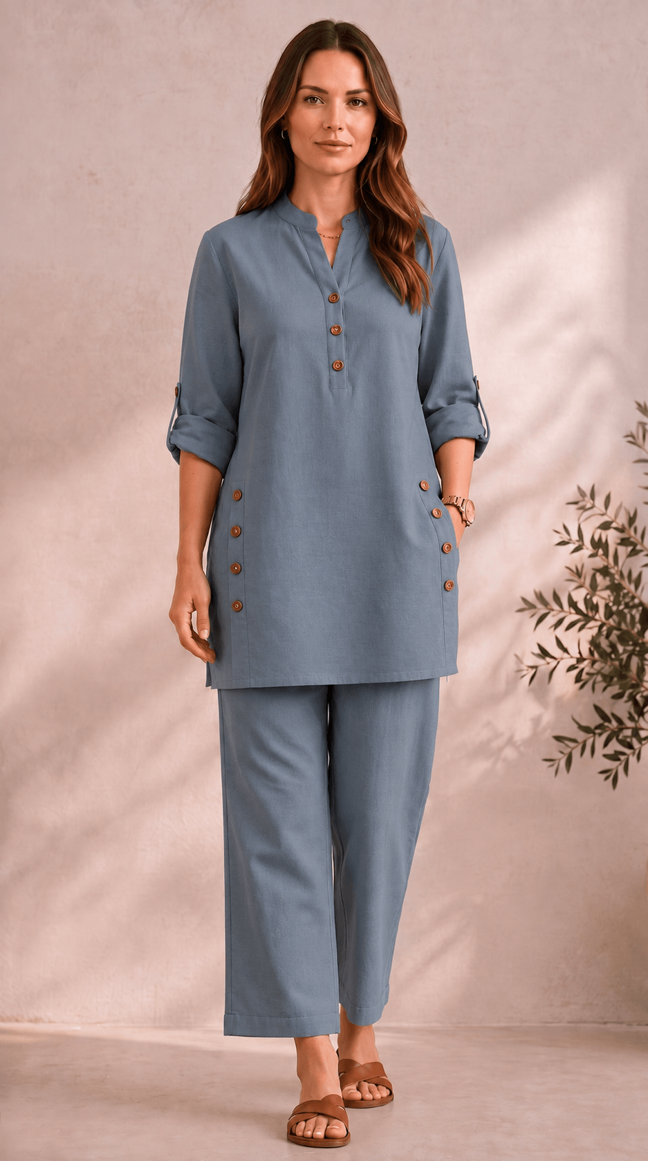 Samaira Blush Grey Coord Set: Roll-Up Kurta & Pants