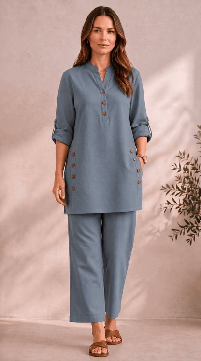 Samaira Blush Grey Coord Set: Roll-Up Kurta & Pants