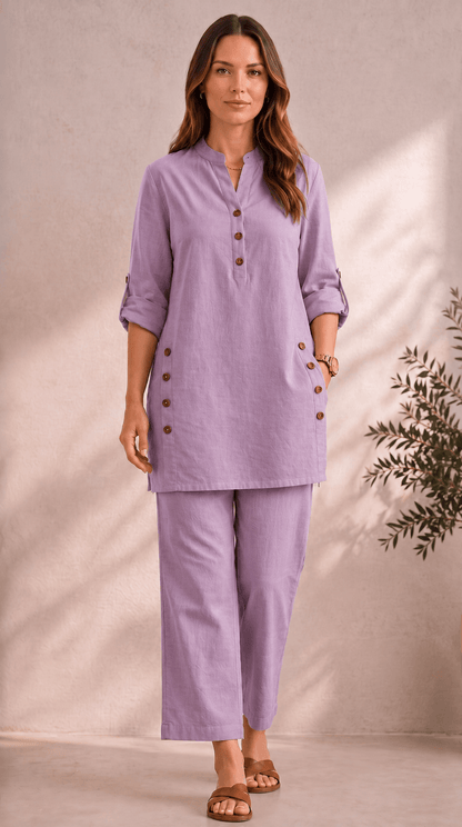 Samaira Misty Lavender Coord Set: Roll-Up Kurta & Pants