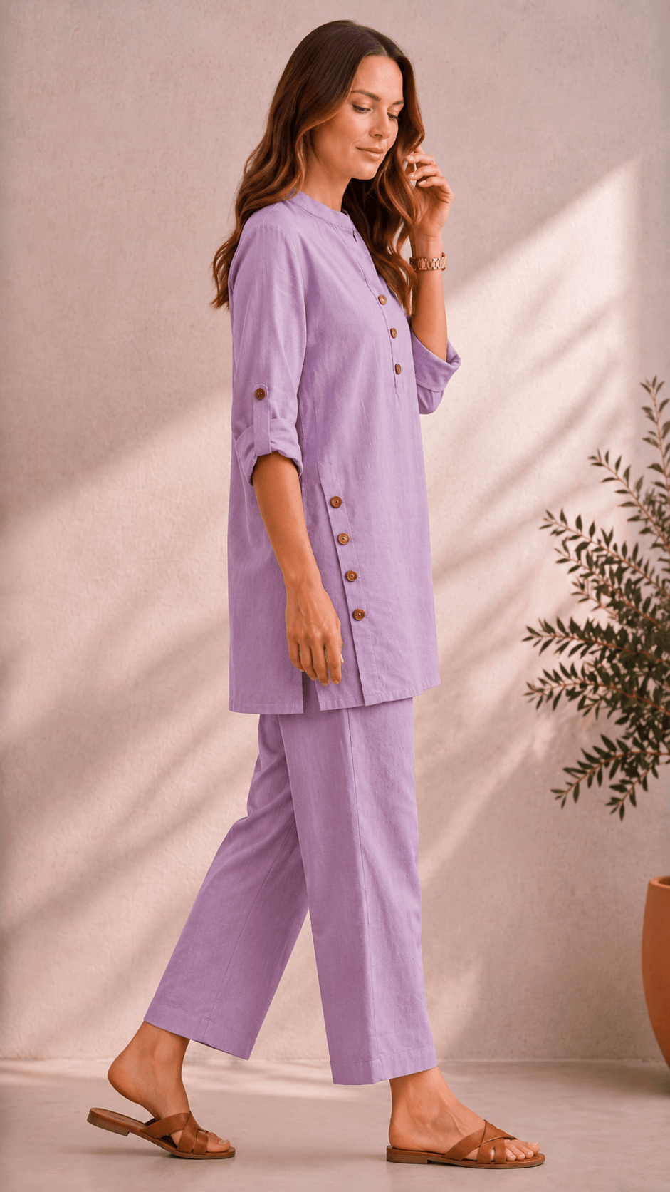 Samaira Misty Lavender Coord Set: Roll-Up Kurta & Pants