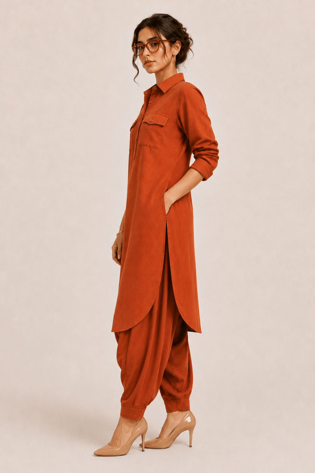 Saathiya Indo World Rust Women's Work Wear Ensemble in Cotton Viscose