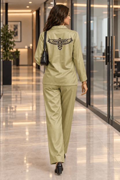 Seema Golden Moss Premium  Cotton Satin Eagle Co-ord Set for Women