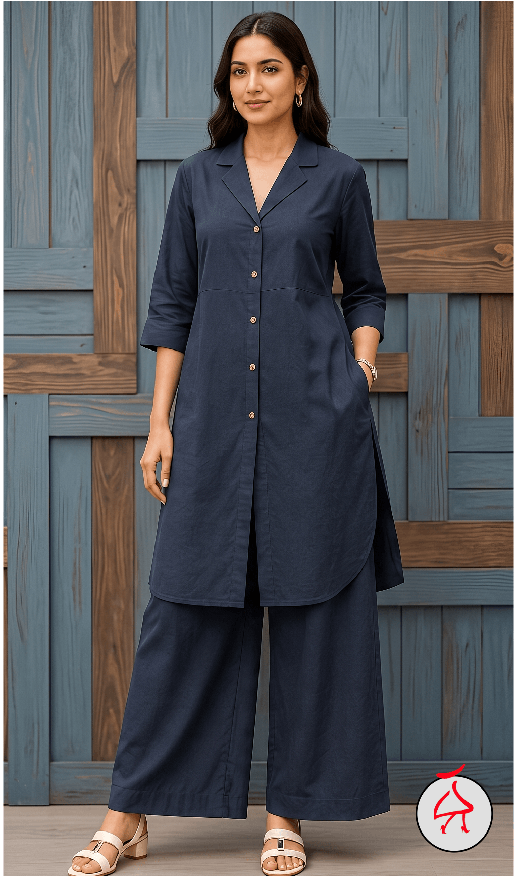 Sehaj Dark Blue Cotton Viscose Coord Set- Palazzo