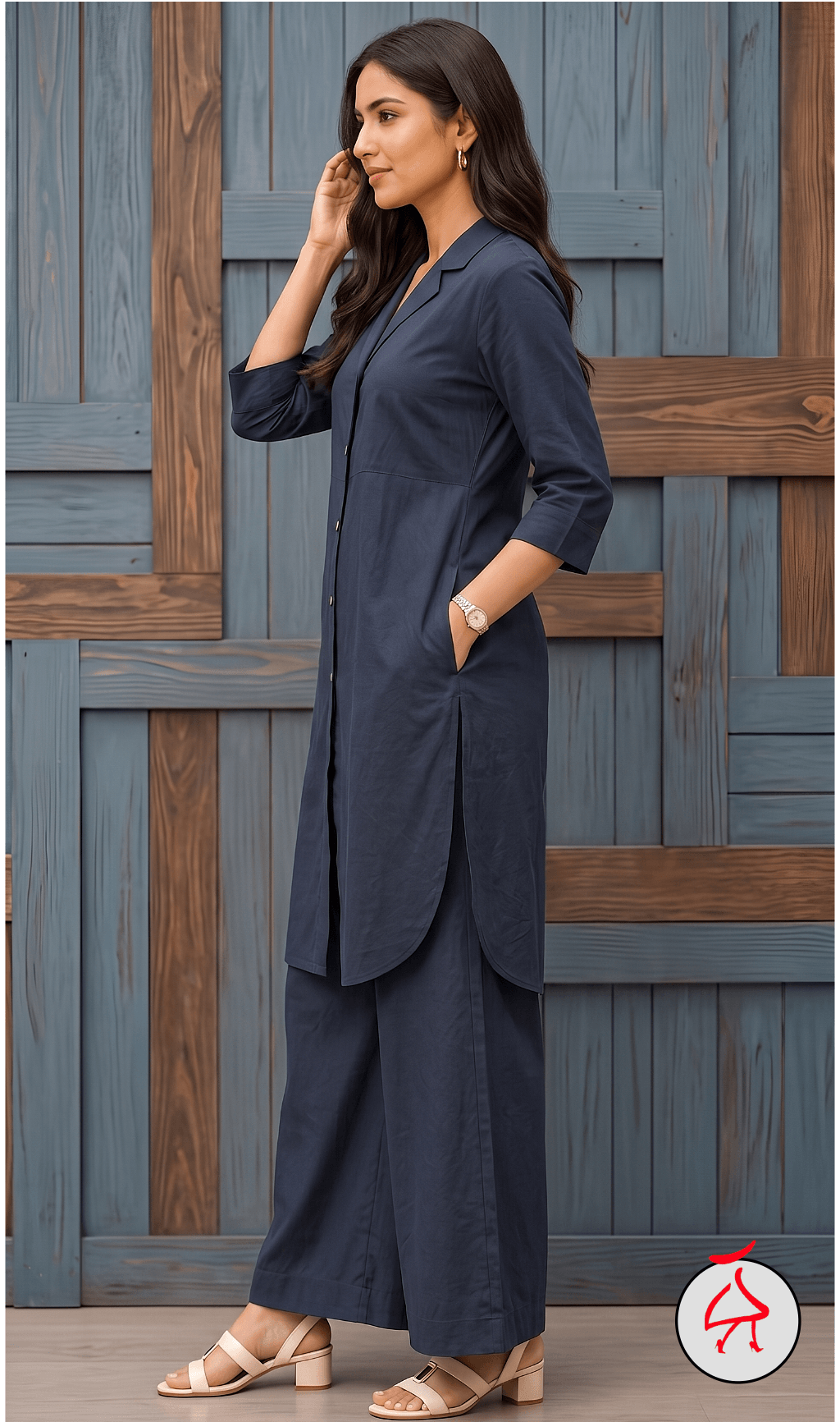 Sehaj Dark Blue Cotton Viscose Coord Set- Palazzo