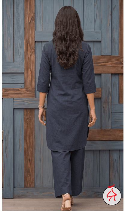 Sehaj Dark Blue Cotton Viscose Coord Set- Palazzo