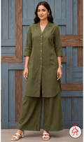 Sehaj Olive Green Cotton Viscose Coord Set- Palazzo