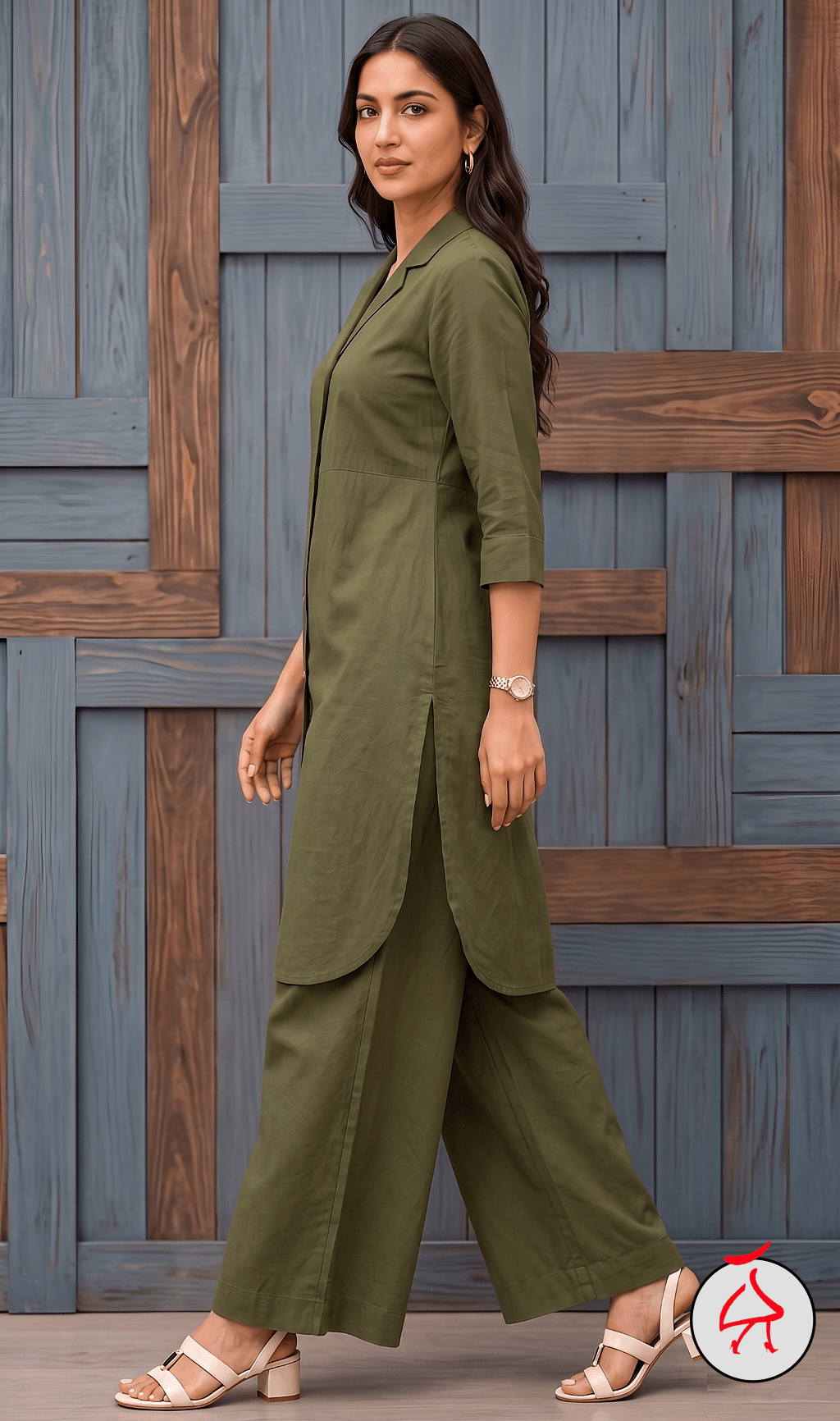 Sehaj Olive Green Cotton Viscose Coord Set- Palazzo