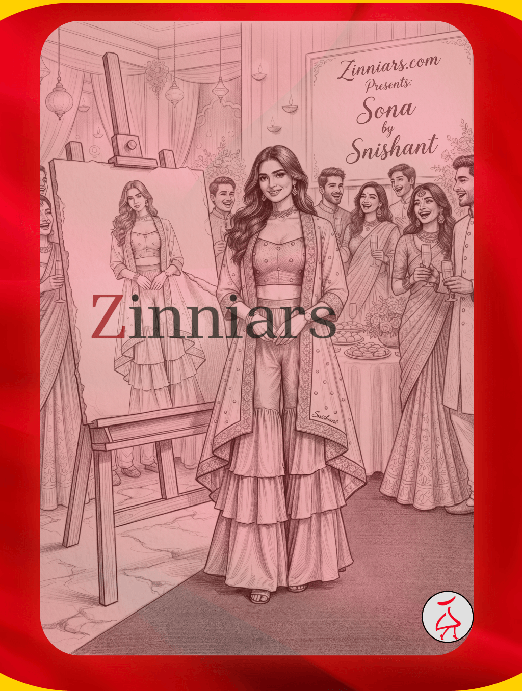 Sona Red Mustard Embroidered Cape Crop Top & Ruffle Palazzo 3 Pc Set | Zinniars