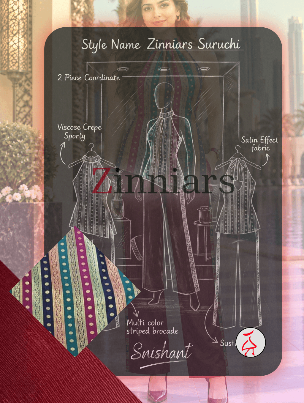 Suruchi Brocade Halter Tunic & Wide Leg Trouser Set| Zinniars