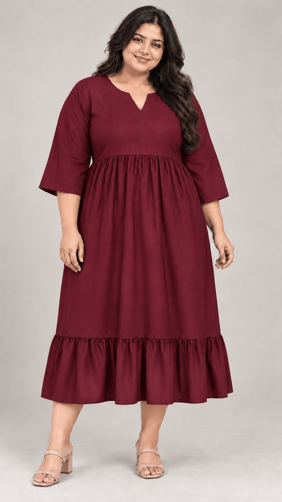 Bani Burgundy  (maroon) Cotton Viscose Curve Midi Dress