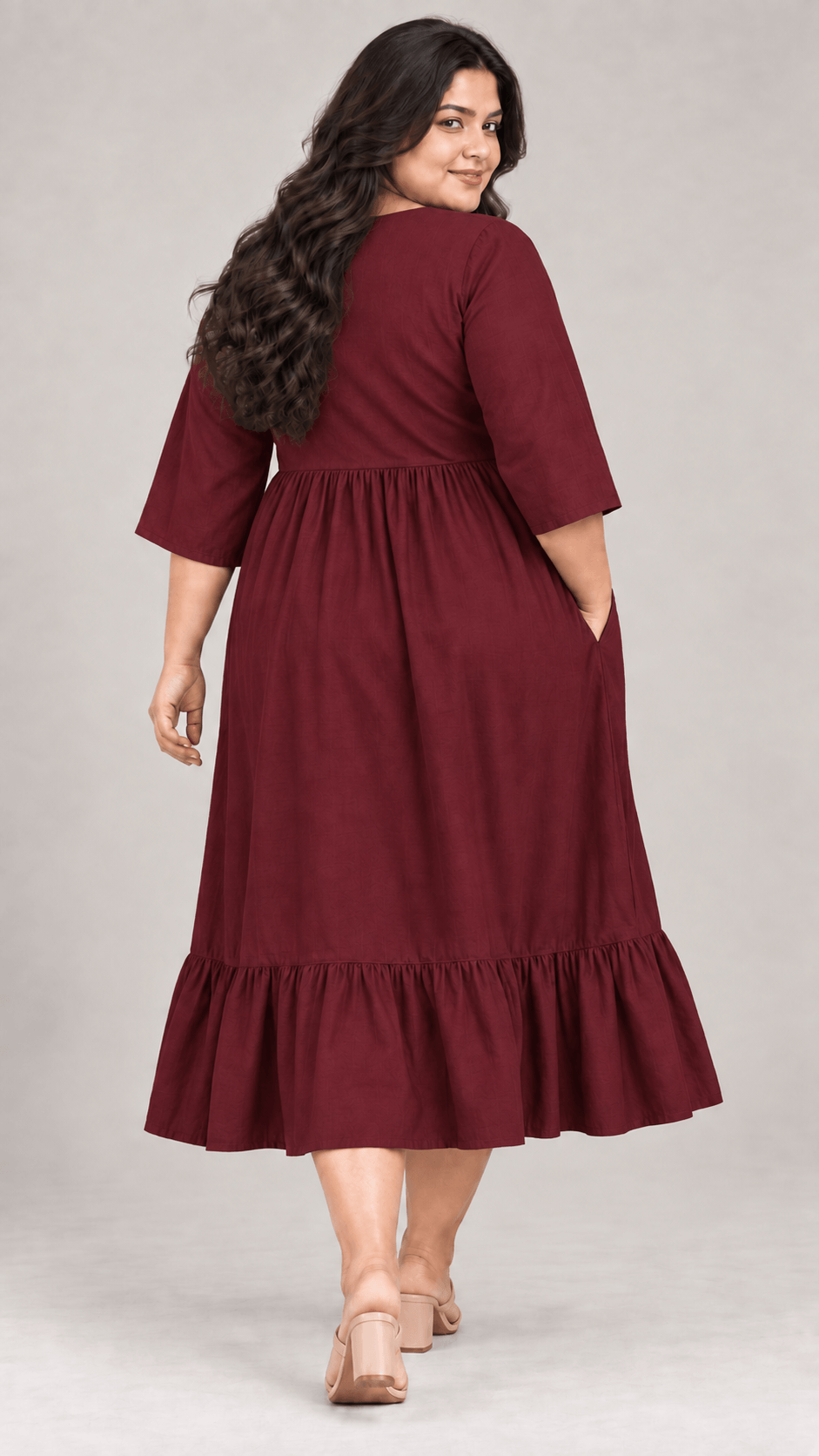 Bani Burgundy  (maroon) Cotton Viscose Curve Midi Dress