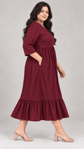 Bani Burgundy  (maroon) Cotton Viscose Curve Midi Dress