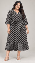 Bani Black Print Cotton Poplin Curve Midi Dress