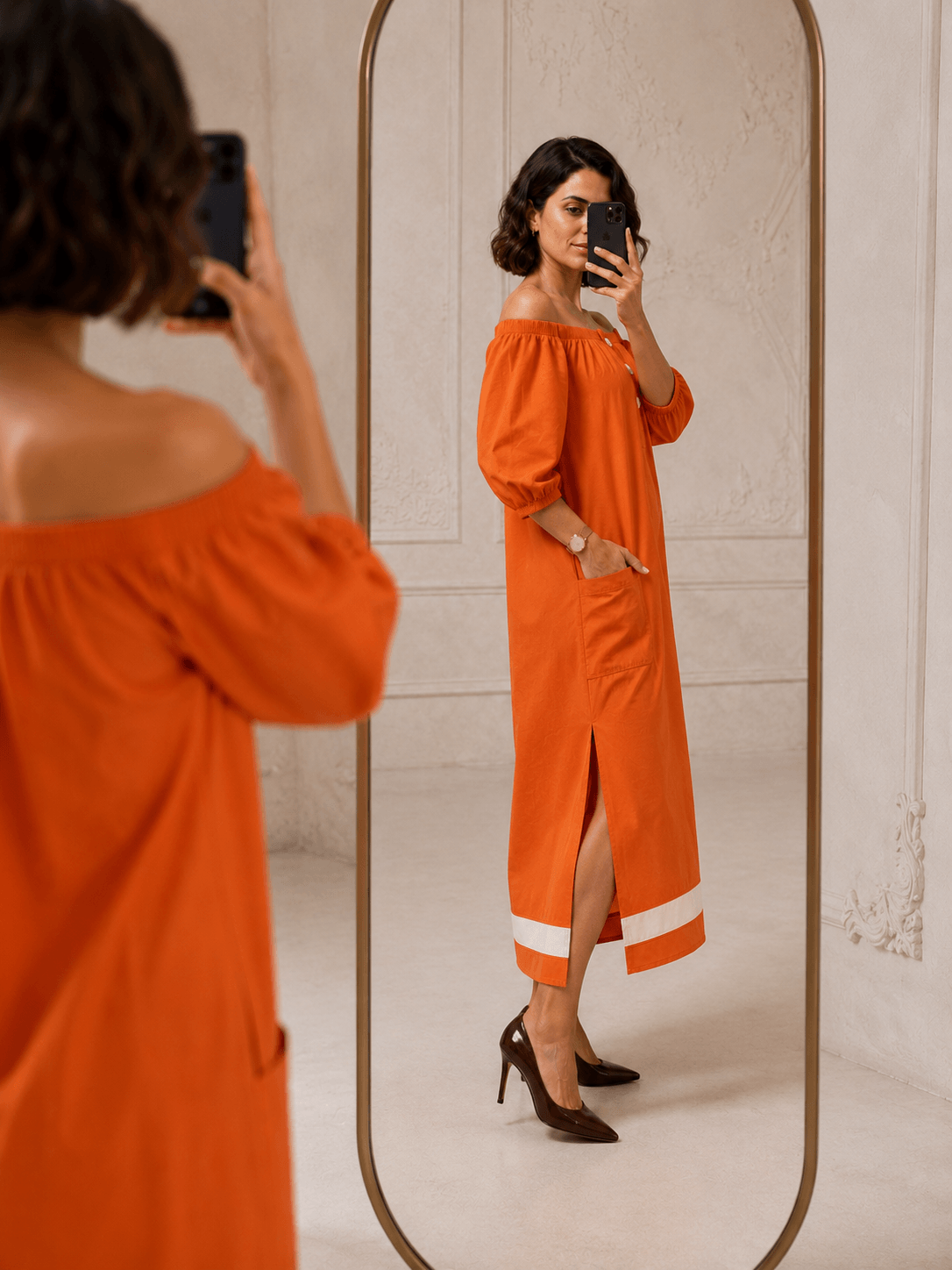 Ginger London Off-Shoulder Midi Dress for Women ORN