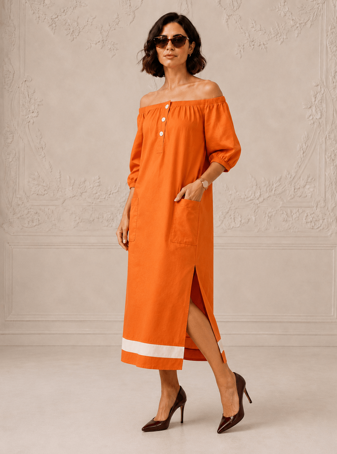 Ginger London Off-Shoulder Midi Dress for Women ORN